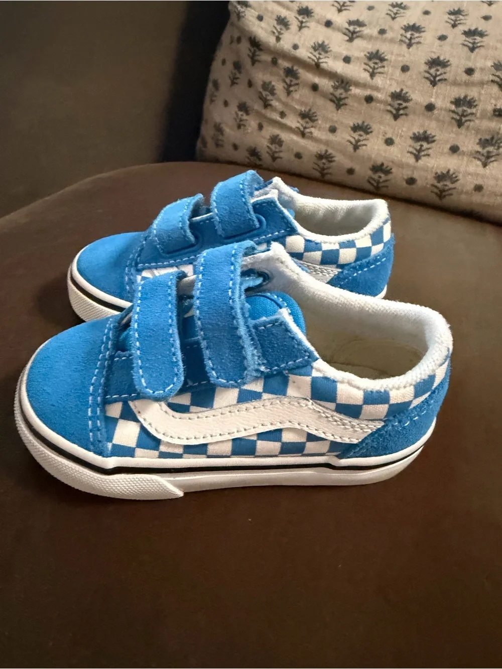 Vans Kids Blue and White Checkerboard Slip-On Sneakers